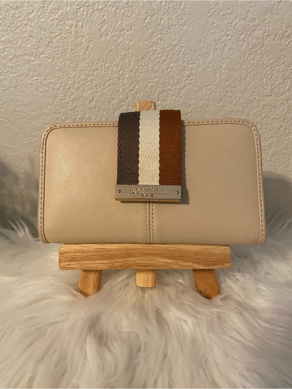 Spartina 449 Beige Zip Wallet with Brown and Cream Striped Strap